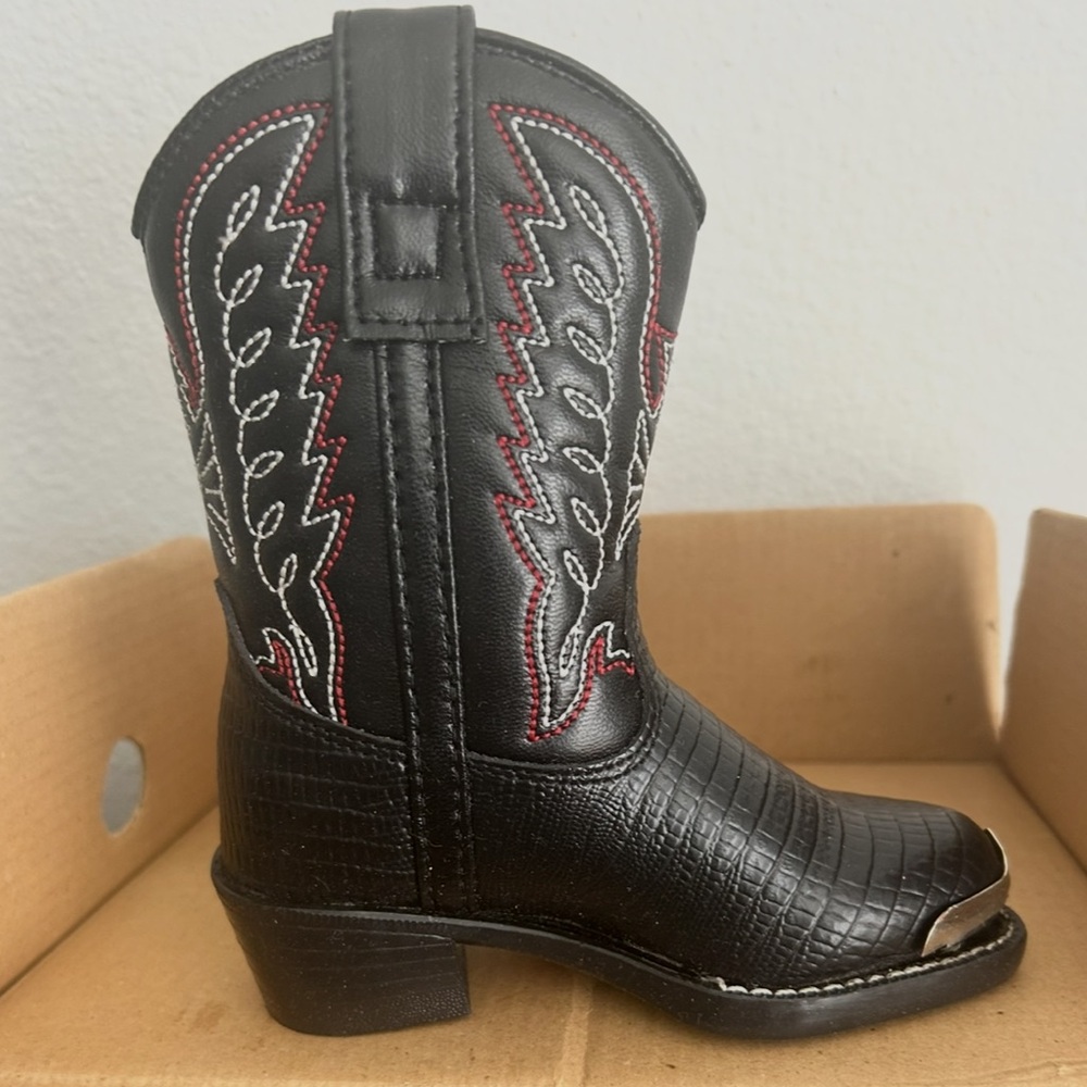 DURANGO Black Western Cowboy Boots with Red and White Stitching
